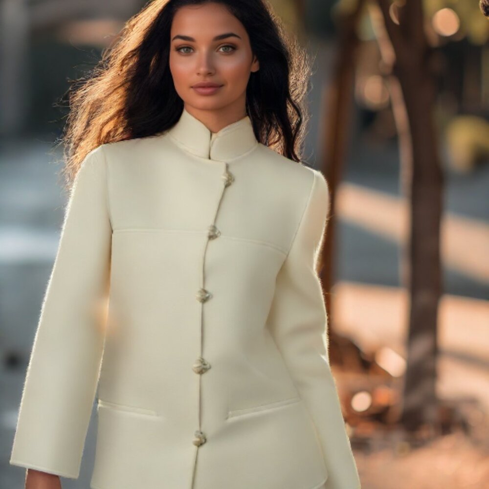 Bogner Spring Cream Vintage Style Wool Skirt & Jacket Suit, Size 36 (US …